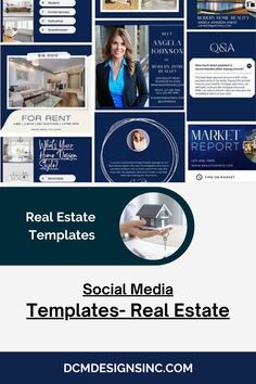 the real estate flyer is shown in blue and white with images of houses on it