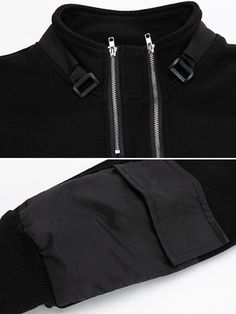 Urban Punk Stand Collar Split-Joint Zipper Sweatshirt Urban Black Sweatshirt With Zipper Closure, Black Cotton Sweatshirt With Zipper Closure, Black Cotton Zipper Sweatshirt, Black Zipper Closure Outerwear For Concert, Black Techwear Tops With Ribbed Cuffs, Black Punk Style Sweatshirt For Concert, Punk Style Black Sweatshirt For Concert, Black Half-zip Top With Pockets, Black Edgy Tops With Pockets