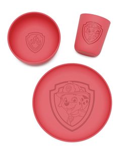 paw patrol plates and cups set for kids, 3 - piece set in red plastic