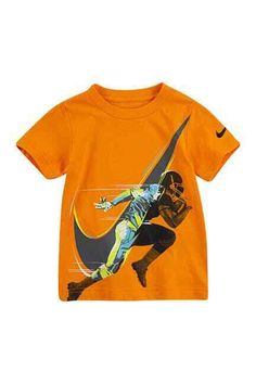 NIKE Toddler Boy's Football Logo T-Shirt Brand new with tags Color:  Orange Peel Fabric:  100% cotton MSRP:  $18.00 Short sleeves Crew neck Graphic logo on the front Sports T-shirt With Character Print And Short Sleeves, Nike Orange Crew Neck T-shirt, Orange Cotton T-shirt With Character Print, Sports T-shirt With Character Print, Sports T-shirt With Character Print, Short Sleeve, Sporty Tops With Character Print For Sports, Nike Yellow T-shirt With Graphic Print, Yellow Nike T-shirt With Short Sleeves, Nike Yellow Short Sleeve T-shirt