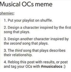 an article about musical ocs meme written in black and white with the words