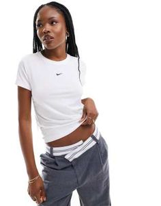 Nike Chill cropped t-shirt in white | ASOS Fitted Nike T-shirt For Summer, Trendy Nike T-shirt For Spring, Trendy Nike Spring T-shirt, Nike Trendy Top For Spring, Nike Crop Top For Spring, Nike Fitted Short Sleeve Top, Nike Sporty Cropped Tops, Nike Trendy Summer Tops, Sporty Nike Cropped Top