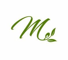 the letter m is made up of green leaves and has a single flower on it