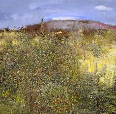 an oil painting of grass and flowers in a field