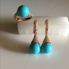 18k Gold Plated Turquoise Jewelry Set, Ring Size 6.5 Elegant Gold Turquoise Ring For Formal Occasions, Elegant Turquoise Ring, Elegant Yellow Gold Turquoise Ring For Formal Occasions, Turquoise Jewelry Set, Victorian Earrings, Set Ring, Vintage Turquoise, Turquoise Jewelry, Jewelry Set