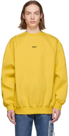 ADER error Yellow Small Logo Sweatshirt Ader Error, Black Tape, Jersey Sweatshirt, Logo Sweatshirt, Knit Crewneck, Adidas Jacket, Rib Knit, Athletic Jacket, Perfect Clothing