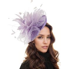 Hats By Cressida Kentucky Derby & Ascot Fascinator Hats Lilac Kuribi Island Fascinator Pretty lilac saucer sinamay base trimmed with layers of crin and lilac feathers Base measures about 10 inches wide Mounted with a matching headband. If you prefer a headband to match your hair, please make a note at check out what colour headband you want. Celebrate any occasion in style with the Kuribi Fascinator Hat! This elegant headpiece features a pretty sinamay saucer base and layers of crin and feathers for a beautifully modern design. Perfect for the Kentucky Derby, Royal Ascot, or any ladies day event, this formal hatinator will add the perfect touch of sophistication to your outfit. Whether you're the mother of the bride or just looking for a party church fascinator, the Kuribi Fascinator Hat i Elegant Lavender Headpiece For Kentucky Derby, Purple Mini Hats With Short Brim For Races, Lavender Headpiece For Kentucky Derby Evening, Lavender Fascinator For Wedding At Royal Ascot, Lavender Costume Hats For Kentucky Derby Wedding, Lavender Costume Hats For Weddings At Kentucky Derby, Lavender Mini Hat For Royal Ascot Formal Event, Lavender Mini Hats For Kentucky Derby Formal, Purple Headpieces For Spring Races