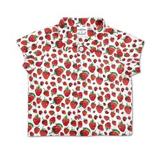 Very Hungry Caterpillar™ Strawberry Shirt – Little Goodall Spring Short Sleeve Camp Shirt With All Over Print, Spring Collared Camp Shirt With All Over Print, Cotton Camp Shirt With All Over Print, Collared Camp Shirt With All Over Print For Spring, Collared Cotton T-shirt With Graphic Print, Cotton Short Sleeve Collared Shirt With All Over Print, Cotton Collared T-shirt With Graphic Print, Cotton Graphic Print Collared Shirt, Collared Cotton Shirt With All Over Print