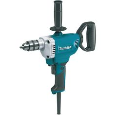 the makita rotary driller is on display in this image, it's blue