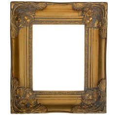 an ornate gold frame with flowers and leaves on the edges, isolated against a white background