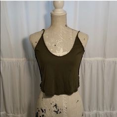 Olive Green Cropped Spaghetti Strap - Never Worn Urban Outfitters Seamless Summer Crop Top, Urban Outfitters Seamless Crop Top For Summer, Summer Urban Outfitters Seamless Crop Top, Urban Outfitters Cropped Stretch Tank Top, Urban Outfitters Sleeveless Summer Camisole, Urban Outfitters Summer Tops With Built-in Bra, Urban Outfitters Sleeveless Camisole For Summer, Urban Outfitters Tops With Built-in Bra For Summer, Urban Outfitters Fitted Tank Top