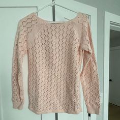 Purchased From Loft. Pale Pink, Knit Sweater. Brand New, Never Worn. Feminine Knit Sweater With Stretch, Feminine Stretch Knit Sweater, Feminine Fitted Open Knit Sweater, Fitted Feminine Open Knit Sweater, Feminine Open Knit Sweater For Spring, Pink Cotton Pointelle Knit Sweater, Pink Knit Sweater, Pink Knit, Pink Sweater