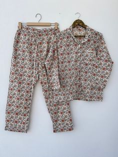 Indian Cotton Pajama Set Cotton Hand Block Print 100% Cotton Valentine Day Gift Women Cotton Pants Shirt Set Long Pajama Set Flower Print by kanthaprints on Etsy Floral Print Long Sleeve Loungewear Pant Set, Long Sleeve Floral Print Loungewear Pant Set, Multicolor Cotton Sets With Long Pants, Multicolor Cotton Long Pants Set, Cotton Floral Print Sleepwear, Printed Cotton Long Sleeve Pant Set, Cotton Floral Print Sleepwear With Long Pants, Relaxed Fit Multicolor Floral Print Sets, Multicolor Floral Print Relaxed Fit Sets