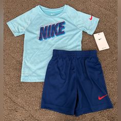 New!!! With Tags Sporty Blue Cotton Sets, Blue Cotton Sporty Sets, Nike Blue Tops For Playwear, Blue Short Sleeve Sets For Playwear, Nike Blue Playtime Sets, Nike Blue Cotton Sets, Blue Sporty Short Sleeve Sets, Casual Blue Playwear Sets, Blue Short Sleeve Sporty Sets