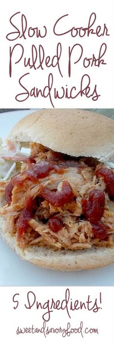 slow cooker pulled pork sandwiches with sun dried tomatoes and bbq sauce on them