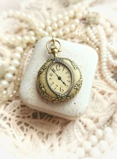 "Beautiful French Antique 18k Solid Gold Engraved Floral Pocket Watch, c1900s Art Nouveau Yellow Gold & Diamonds Pocket Watch, Mechanical Pocket Watch Pendant, Vintage Wedding Gift for Woman or Man Size: Total length - approx. 39mm / 1,53\" (it has also additional hanging ring, so it has with it approx. 43mm / 1,69\" ) Watch itself (without crown) - approx. 26,3x25,6mm / 1,03\" x 1,00\" Width - approx. 7,5mm / 0,29\" Weight - 16,96g Watch is in a perfect antique condition, very high quality, thick and beautifully decorated.  Made of 18k solid gold, with ornate floral frame and engraved guilloche surface, having 10 little natural diamonds on front, on top and bottom of a lovely shaped arabic numerals dial. Watch has also an elegant guilloche pattern back. Sophisticated, romantic and unique Watch Pendant, Vintage Wedding Jewelry, Gold Pocket Watch, Vintage Wedding Gifts, Pocket Watch Necklace, Mechanical Pocket Watch, Pocket Watch Antique, Watch Gift, Floral Pocket