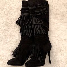 Beautiful Gucci Fringe Black Boots. Open Toe, Zipper Up Back. Very Comfortable 4 1/2 Inch Heel. Great Condition! Size: 36 1/2 I’m Usually Size 7 But This Fit Perfect. Gucci Luxury Party Boots, Luxury Gucci Boots For Party, Luxury Gucci Party Boots, Gucci High Heel Evening Boots, Gucci Leather Party Boots, Chic Gucci Party Boots, Gucci Black Evening Boots, Designer Gucci Boots For Evening, Designer Gucci Evening Boots