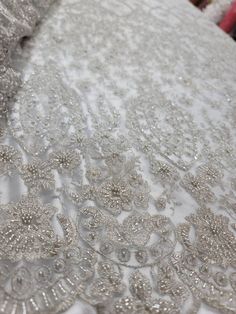 Silver Beaded Lace Fabric by the Yard Embroidery Floral - Etsy Bridal Evening Dress, Hand Beaded Lace, Dress Quinceanera, Embroidery 3d, Beaded Lace Fabric, Embroidery Floral, Evening Dress Fashion, Fabulous Fabrics, Lace Embroidery