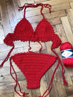 Red Velvet | Crochet bikini set | Sexy bikini | Brazilian bottom | Halter top and bottom | Gift for her | Lingere set | Knitted swimsuit by KnittedBoutiqueNew on Etsy Lingere Set, Velvet Crochet, Knit Swimwear, Red Crochet, Knitted Swimsuit, Cute Bikinis, Crocheted Item, Women Swimsuits, Halter Top