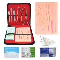 Stellmacher introducing comprehensive Suture Kit, a versatile and indispensable addition to any medical or surgical setting. This medical-grade suture kit is meticulously designed to cater to a wide range of needs, from suturing practice to wound closure procedures *⭐  Kit Includes: Stellmacher's Complete Suture Practice Kit contains 18Pcs set: Mosquito Forceps Curved, Needle Holder 14cm, Adson Forceps Serrated, Iris Scissors Straight 11cm, Scalpel Handle No.3, Adson Forceps1x2 Teeth, 5xScalpel Blade No. 11, 3 x Nylon Suture, 3 x Silk Suture, Suture Pad. *⭐ Comprehensive Suture Practice Kit: Perfect your suturing skills with our all-in-one suture kit, designed for medical students and professionals alike. *⭐ Medical Grade Quality: Our suture kit is crafted from high-quality materials to en Suturing Practice, Suture Types, Suture Practice, Suture Techniques, Suture Material, Suture Kit, Surgical Tools, Surgical Suture, Train Kit