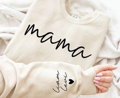 Personalized Mama Sweatshirt with Kids Names – Live Luv Craft Co Mothers Day Special, Grandma Shirts, Mama Sweatshirt, Comfy Sweatshirt, Mom Sweatshirt, Cozy Sweatshirts, Mom Birthday Gift, Stay Cozy, Lower Case Letters