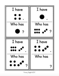 four cards with different words and numbers