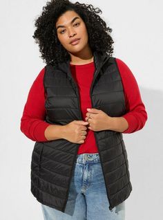 FIT Model is 5'9” wearing size 0. Measures 32” from shoulder (size 2). MATERIALS + CARE 100% nylon. Machine wash cold. . Imported. DETAILS Collared neckline. . Sleeveless. . Zip front. . The best plus size women's light packable puffer vest vests in deep black made of nylon. Torrid is your destination for cozy fall and winter clothes to keep you warm and comfortable. Fit And Flare Coat, Holiday Clothing, Floral Lace Shorts, Christmas Clothing, Pointelle Sweater, Liquid Leggings, Cropped Cardigan Sweater, Cute Cardigans, Casual Outerwear