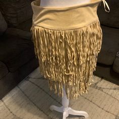 Brand New Fringed Mini Skirt. Has Some Stretch And Zips On Side Fitted Beige Skirt For Festivals, Bohemian Beige Party Skirt, Casual Mini Skirt With Fringe, Fitted Casual Skirt With Fringe, Casual Fitted Skirt With Fringe, Casual Fitted Fringe Skirt, Beige Festival Skirt, Beige Fringe Skirt, Couture Skirts