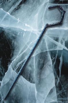 a long metal stick laying on top of ice