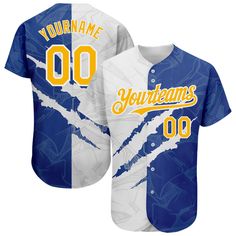 Custom Graffiti Pattern Yellow-Royal 3D Scratch Authentic Baseball Jersey Graffiti Pattern, Custom Sportswear, Blue Football, Custom Fans, Alpha Kappa Alpha, Number 3, Baseball Shirts, Baseball Jersey, Button Design