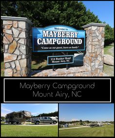 the sign for mayberry campground in mount airy, nc