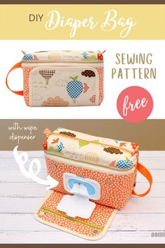 the diy diaper bag sewing pattern is shown with instructions to sew it