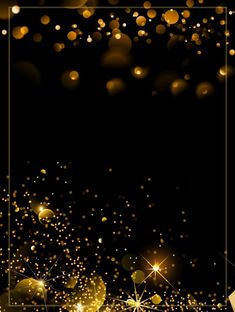 a black and gold background with sparkling lights