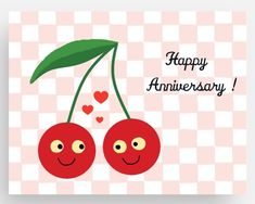 happy anniversary card with two cherries