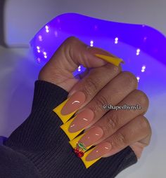 French Tip Duck Nails, Yellow French Tip, Yellow French, Rich Rich, Tapered Square Nails, Duck Nails, Drip Nails