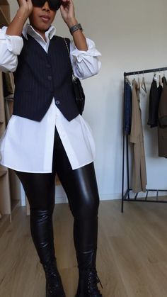 Business Vest Outfits For Women, Business Casual Party Outfits For Women, Fall Outfits 40 Year Old Women, Hairstylist Outfits For Work Black, Fall Church Outfit Black Women, How To Wear Leggings To Work, Winter Church Outfits For Women Casual, Professional Leggings Outfit, Casual Friday Work Outfits Fall