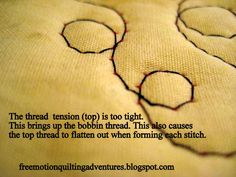 a close up of a bed with the words thread on it and an image of three circles