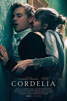 the movie poster for cordella features a man kissing a woman in front of a wall