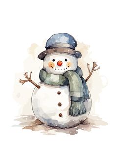 a snowman wearing a hat and scarf