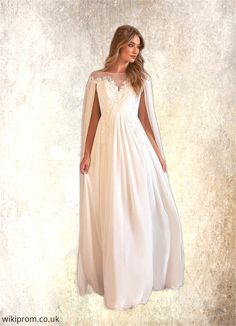 Amari A-Line Scoop Chiffon Chapel Train Dress Diamond White SWKP0022763This dress could be custom made, there are no extra cost to do custom size and color. Chiffon Wedding Dress With Cape Sleeves, Wedding Dress With Sheer Sleeves In Georgette, Chiffon Wedding Gown With Cape Sleeves, Sheer White Chiffon Dress, White Sheer Chiffon Dress, White Georgette Dress With Cape Sleeves, White Chiffon Dress With Lace Sleeves, Sheer Empire Waist Wedding Dress, Flowy Wedding Dress With Sheer Bodice