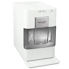 the frigidaire ice dispenser is white and has two compartments on each side