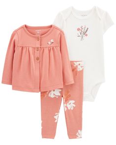 Baby 3-Piece Little Cardigan Set from carters.com. Shop clothing & accessories from a trusted name in kids, toddlers, and baby clothes. Carters Size Chart, Snap Pants, Cardigan Short, Carters Girl, Floral Cardigan, Carters Baby, Baby Set, Baby Outfits, Short Sleeve Bodysuit