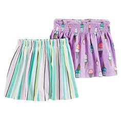 100% Cotton Imported Carter's Little Girls' Skort Set. Easy On, Easy Off Elastic Waist Machine Wash Color: Striped/Purple Ice Cream Cone Size: 18 Months Purple Ice Cream, Tutu Couture, Gold Pleated Skirt, Sleeveless Chambray, Toddler Skirt, Two Piece Short Set, Gingham Skirt, Girls Couture