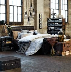 an old fashioned bedroom is decorated in rustic style