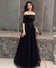 Black Lace Prom Dress, Lace Long Prom Dress, Prom Dress Black, Black Ball Gown, 2020 Prom Dresses, Tulle Evening Dress, Floor Length Prom Dresses, Custom Size Dresses, Black Prom