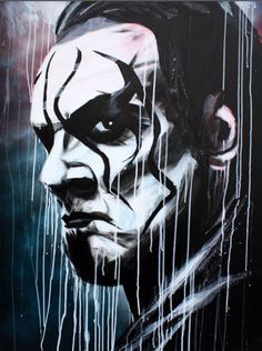 a painting of a man with black and white makeup