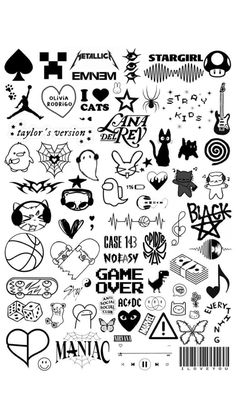 a bunch of different types of stickers on a white background with the words, symbols and