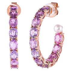 Luxury Gemstone Hoop Earrings, Luxury Purple Sapphire Jewelry, Elegant Sapphire Hoop Earrings, Elegant Hoop Jewelry With Gemstone Accents, Elegant Pink Sapphire Earrings For Anniversary, Elegant Pink Sapphire Earrings For Formal Occasions, Elegant Pink Sapphire Earrings For Formal Events, Luxury Round Gemstone Hoop Earrings, Luxury Round Hoop Earrings With Gemstones