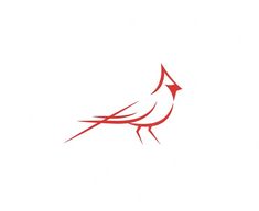 a red bird sitting on top of a white wall