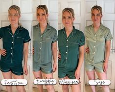 💚Our FABULOUS collection of Green satin pjs 💚 These gorgeous satin pj sets come with a button up short sleeved matte satin shirt with elasticated waistband, the pjs come with a white trim. These sets are perfect for your bridal party or for that birthday gift These work really well if you want to mix colours for your bridal party as they tone really well together, also they can be worn all year round. PLEASE NOTE ⬇️ These DO NOT come personalised PJ colours are ... Eucalyptus Green  Forest Gre Green Satin Sleepwear For Summer, Green Satin Sleepwear For Loungewear, Green Satin Sets For Summer, Green Satin Set For Summer, Green Satin Summer Set, Green Satin Sleepwear, Green Satin Bridesmaid, Birthday Pjs, Satin Pyjamas